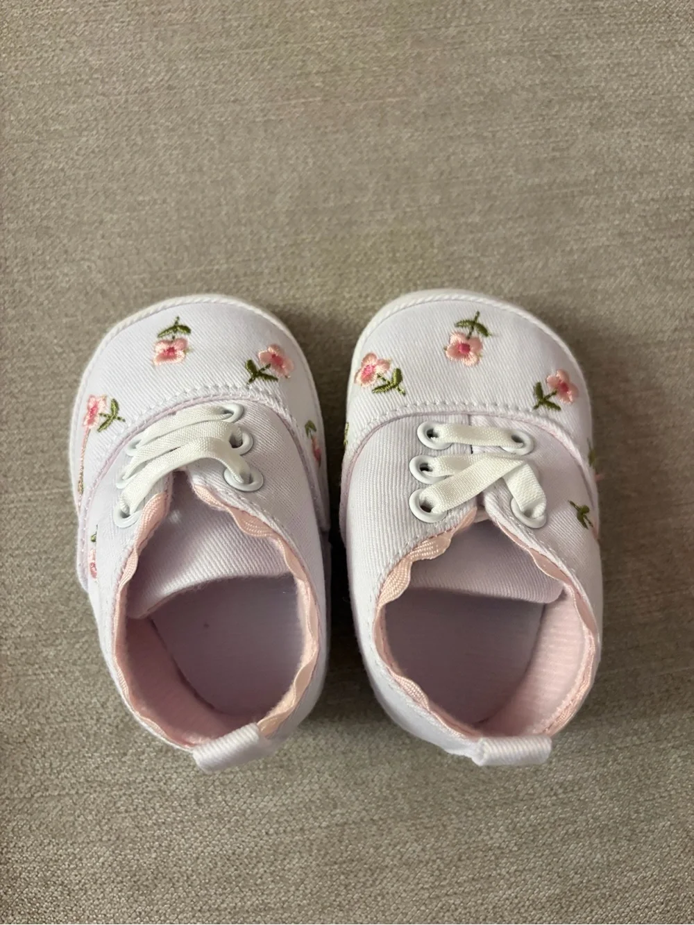 Baby Girl Pink Floral Embroidered Canvas Walkers